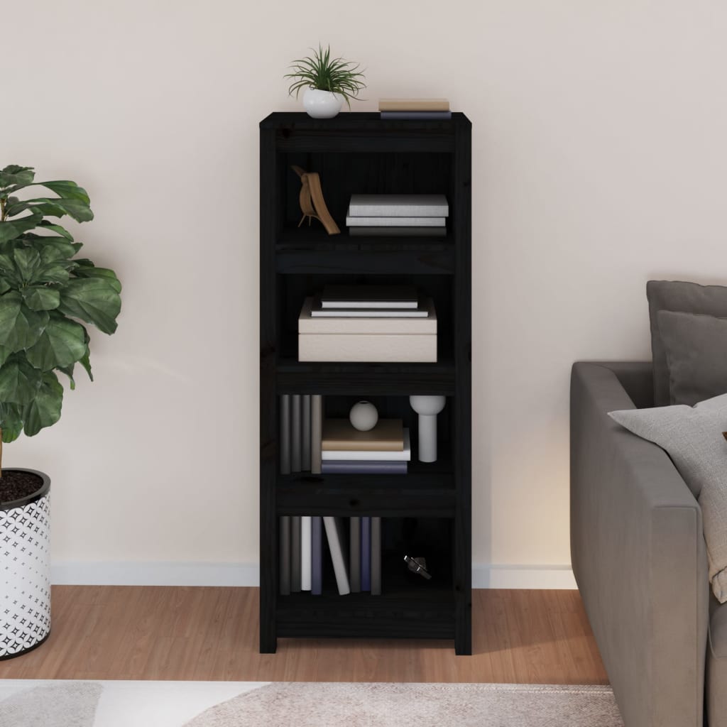 Book Cabinet Black 50x35x125.5 cm Solid Wood Pine